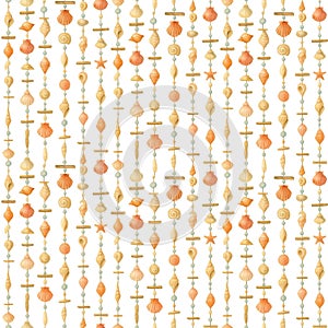Seamless pattern with various shells and pearls