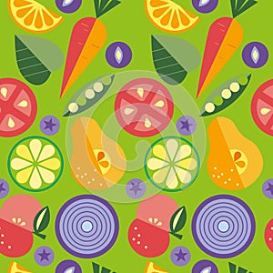 Seamless pattern, various vegetables for salad on a green background, vector