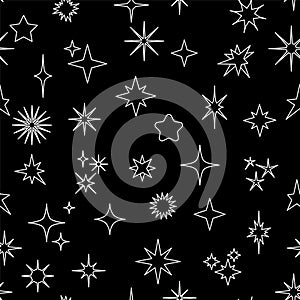Seamless pattern with various white star shapes
