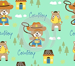 Vector seamless pattern with cowboy cartoon