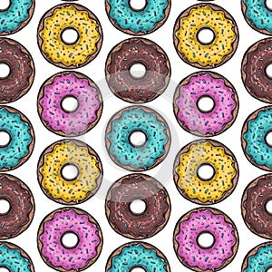Seamless pattern. Vector. Colored donuts