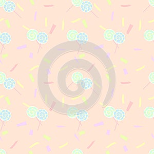 Seamless pattern vector of cute lollipop on pastel background.