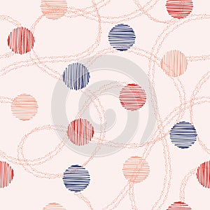 Seamless pattern vector hand drawn circle and polka dots with hand drawn double line random  . Design for fashion , fabric, web,