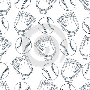 Seamless pattern. Vector hand drawn illustration of a baseball