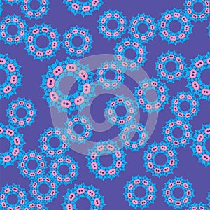 Seamless pattern. Vector illustration. Blue color abstract flower creative design background