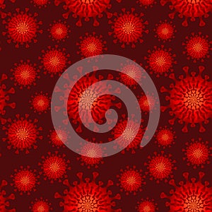 A seamless pattern. illustration - coronavirus molecule under magnification, square
