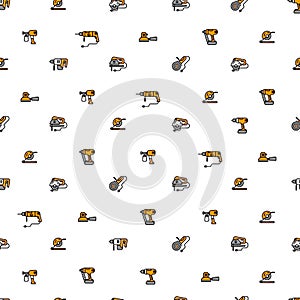 Seamless pattern with vector linear icons of construction tools isolated on white background