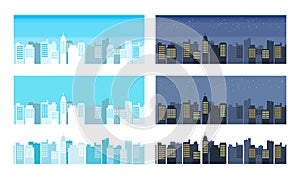 Seamless pattern vector of modern flat skyscrapers. Urban scene background, cityscape border