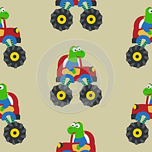 Seamless pattern vector of monster truck with cartoon style, Creative vector childish background for fabric textile, nursery