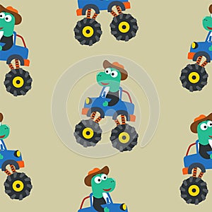 Seamless pattern vector of monster truck with cartoon style, Creative vector childish background for fabric textile, nursery