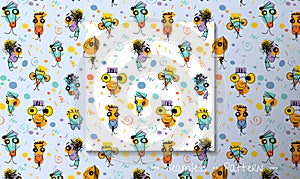 Seamless pattern. vector pattern with colorful and cute cartoon portrait for print, card, cover, banner, textile, background