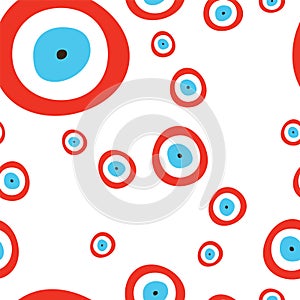 Seamless pattern vector with red evil eye and blue center