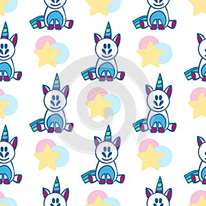 Seamless pattern with vector unicorn and star