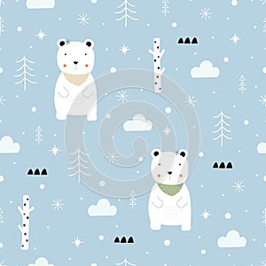 Seamless pattern vector Winter background with white bear