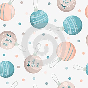 Seamless pattern of vector winter Christmas decorations in flat style, winter pattern