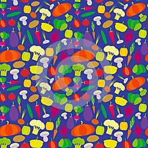 Seamless pattern vegetables bell peppers pumpkin beets carrots eggplant red hot peppers cauliflower broccoli potatoes mushrooms