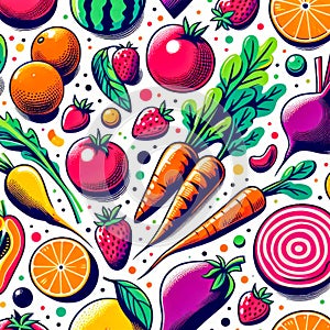 Seamless pattern with vegetables and fruits.