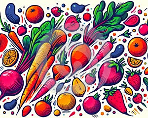 Seamless pattern with vegetables and fruits.