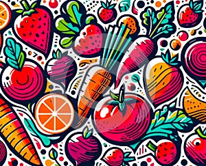 Seamless pattern with vegetables and fruits.