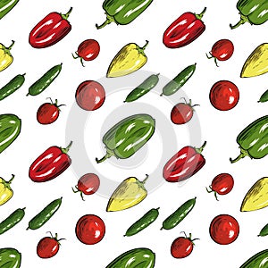 Seamless pattern with vegetables on white background.