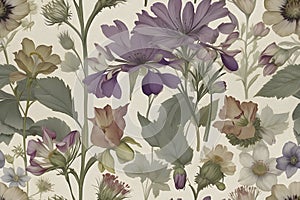 A seamless pattern of Victorian Pressed Flowers.