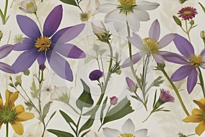 A seamless pattern of Victorian Pressed Flowers.