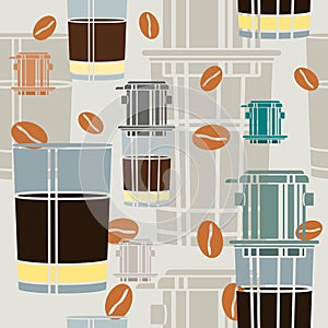 Seamless Pattern of Vietnam Drip Coffee Vector Illustration With Glass Mugs