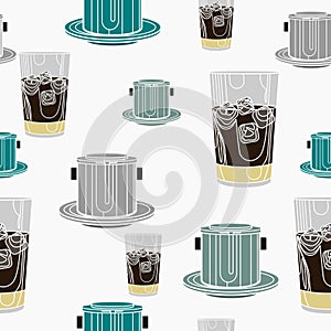 Seamless Pattern of Vietnamese Iced Milky Coffee Vector Illustration