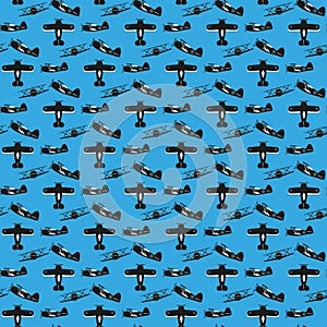 Seamless pattern of vintage biplane