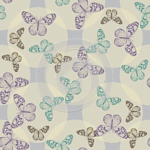 Seamless pattern with vintage colorful butterfly