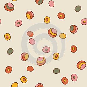 Seamless pattern vintage colorful circle object, fashion textile or wallpaper background, simple vector illustration