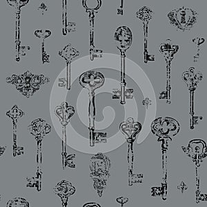 Seamless pattern with vintage keys and keyholes