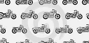 Seamless pattern with vintage motorcycles