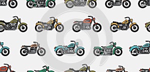 Seamless pattern with vintage motorcycles