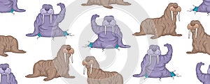 Seamless Pattern with Walruses