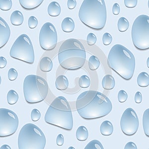 Seamless pattern with water drops, background with blue water spots, vector wallpaper