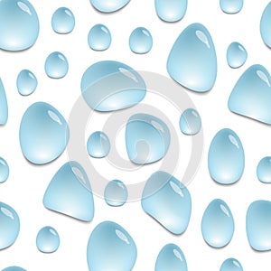 Seamless pattern with water drops, background with blue water spots, vector wallpaper