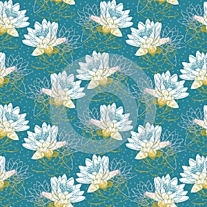 Seamless pattern with water lilies
