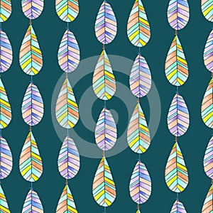 Seamless pattern of watercolor abstract feathers