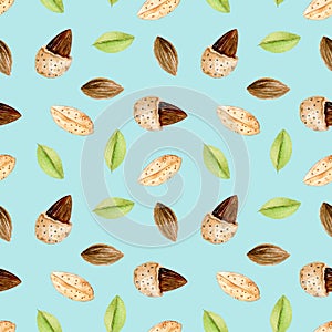 Seamless pattern with watercolor almond elements