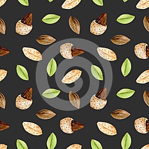 Seamless pattern with watercolor almond elements