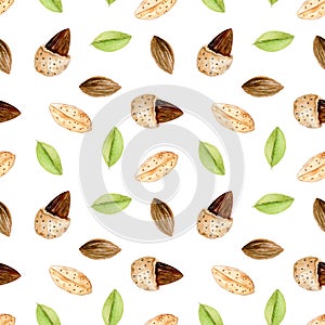 Seamless pattern with watercolor almond elements
