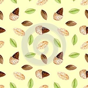Seamless pattern with watercolor almond elements