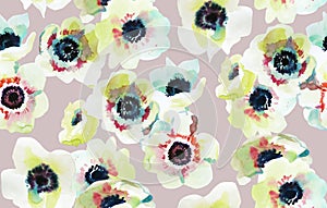 Seamless pattern with a watercolor anemone flowers