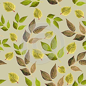 Seamless pattern from watercolor autumn leaves