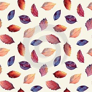 Seamless pattern with watercolor autumn leaves