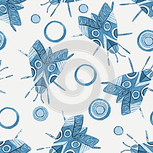 Seamless pattern with watercolor blue butterfly