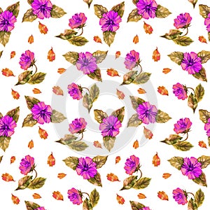 Seamless pattern watercolor bouquet Flowers on a white background