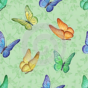 Seamless pattern with watercolor butterfly