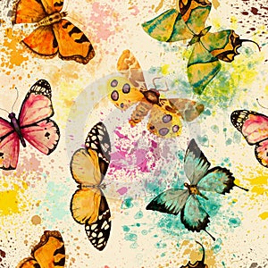 Seamless pattern with watercolor butterfly